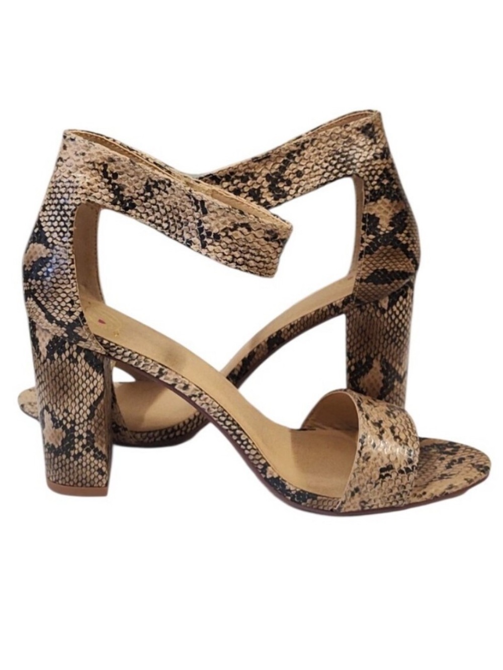 "Delicious" Snake-Print Block Heel Sandals Size 8.5